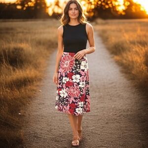 Benetton Floral Skirt Sz‎ 4 S Vtg 90s A Line Cottagecore Preppy Colorful Cotton